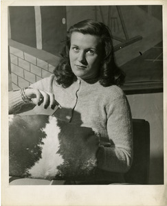 Woman with cowhide purse