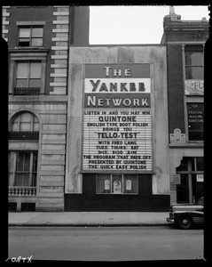 Yankee Network letter board sign advertising Tello-Test with Fred Lang sponsored by Quintone