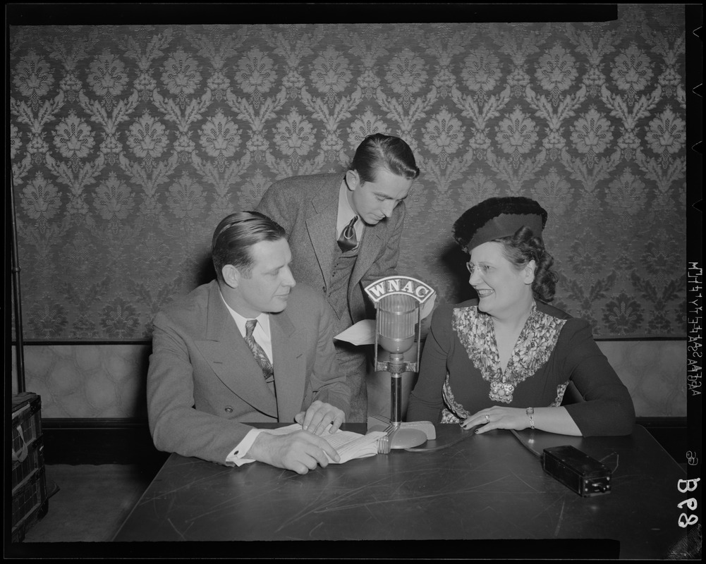 Mayor Tobin, Leo Egan, and an unidentified woman at WNAC