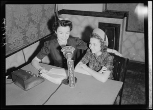 Ruth Moss and Jane Withers at WAAB Colonial Network microphone