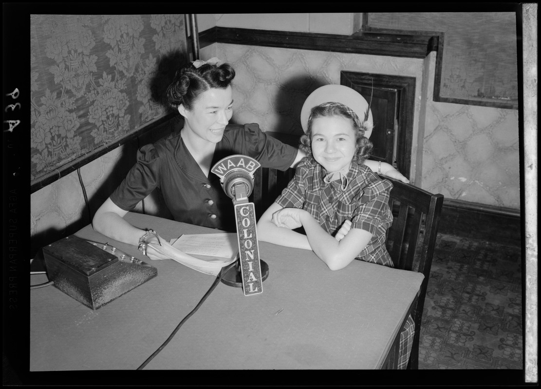 Ruth Moss and Jane Withers at WAAB Colonial Network microphone