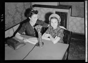 Ruth Moss and Jane Withers at WAAB Colonial Network microphone