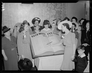 Ruth Moss signs oversize Ruth Moss Fan Club register