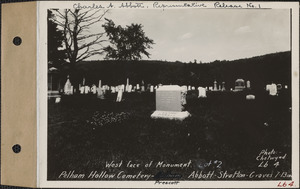 Abbott-Stratton, Pelham Hollow Cemetery, lot 2, graves 7-13, West face of monument, Prescott, Mass., ca. 1928