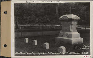 A. M. Howard, Woodlawn Cemetery, old section, lot 9, Enfield, Mass., Sept. 7, 1928
