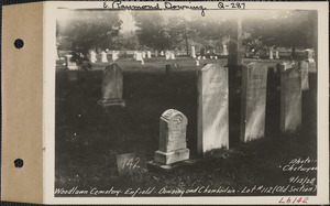 Downing and Chamberlin, Woodlawn Cemetery, old section, lot 112, Enfield, Mass., Sept. 13, 1928