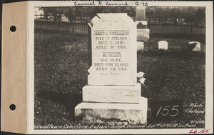 Joseph Vennard, Woodlawn Cemetery, old section, lot 127, Enfield, Mass., Sept. 14, 1928