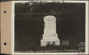 David W. Rock, Woodlawn Cemetery, old section, lot 164, Enfield, Mass., Sept. 17, 1928