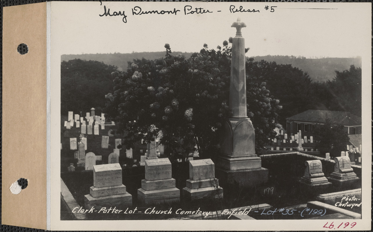 Clark-Potter lot, Church Cemetery, lot 35, Enfield, Mass., ca. 1928