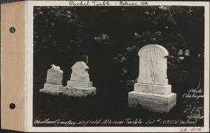 Atkinson Twible, Woodlawn Cemetery, old section, lot 193, Enfield, Mass., Sept. 20, 1928