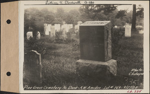 A. W. Amsden, Pine Grove Cemetery, lot 169, North Dana, Mass., Sept. 27, 1928