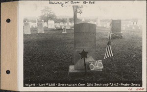 Wyatt, Greenwich Cemetery, Old section, lot 288, Greenwich, Mass., ca. 1928-1929