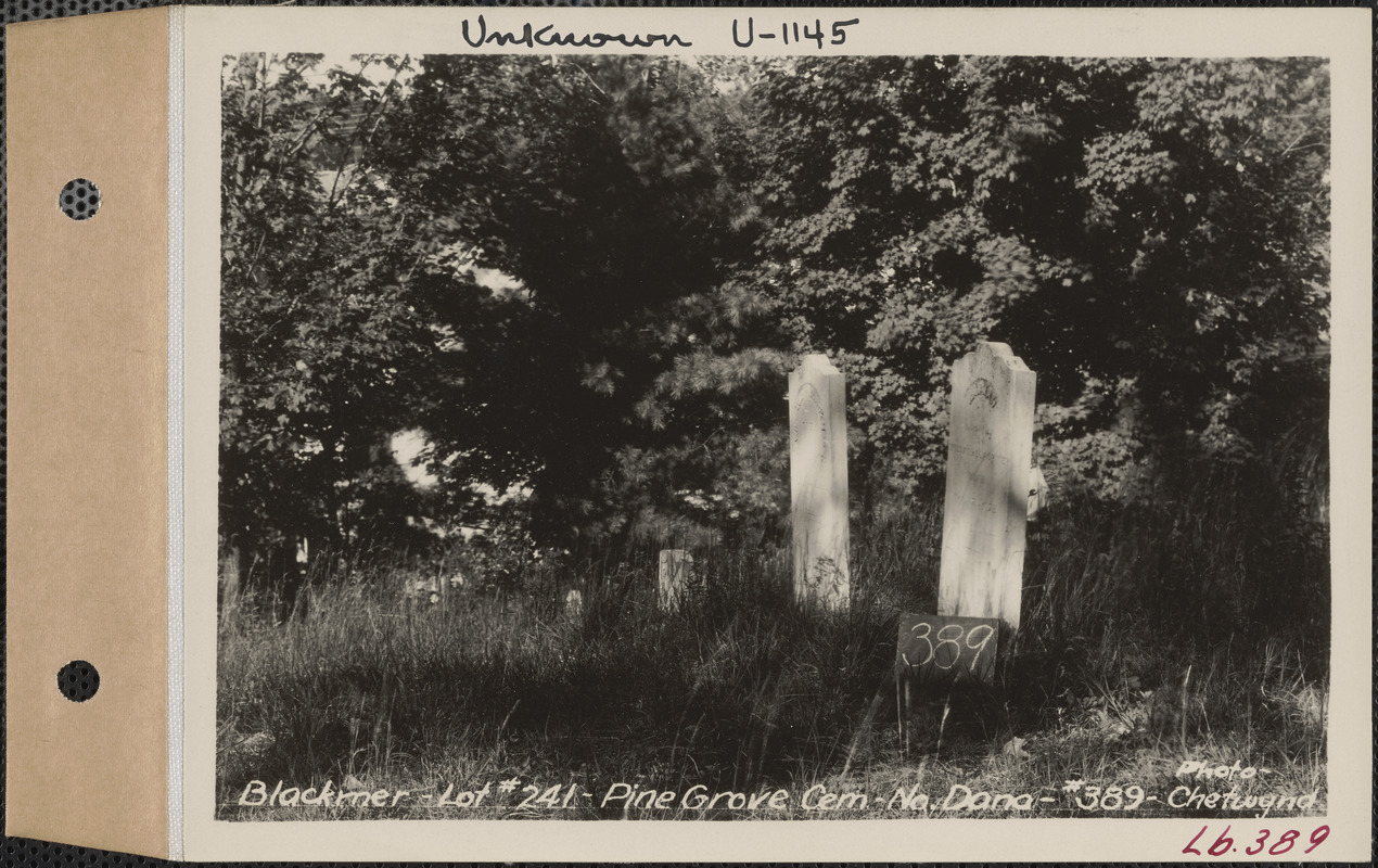 Blackmer, Pine Grove Cemetery, lot 241, North Dana, Mass., ca. 1928