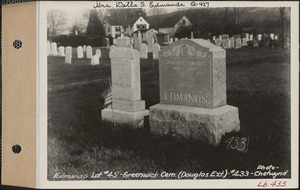 Joseph G. Edmands, Greenwich Cemetery, Douglas Extension, lot 45, Greenwich, Mass., ca. 1928