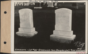 William Simmons, Greenwich Cemetery, Douglas Extension, lot 46, Greenwich, Mass., ca. 1928