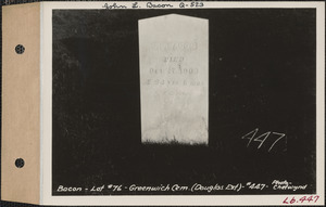 D. F. Bacon, Greenwich Cemetery, Douglas Extension, lot 76, Greenwich, Mass., ca. 1928