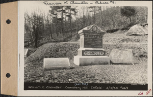 William E. Chandler, Cemetery Hill Cemetery, lot 2, Enfield, Mass., Apr. 10, 1930