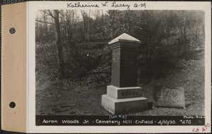 Aaron Woods Jr., Cemetery Hill Cemetery, lot 8, Enfield, Mass., Apr. 10, 1930