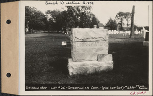 Drinkwater, Greenwich Cemetery, Walker Extension, lot 26, Greenwich, Mass., ca. 1930-1931