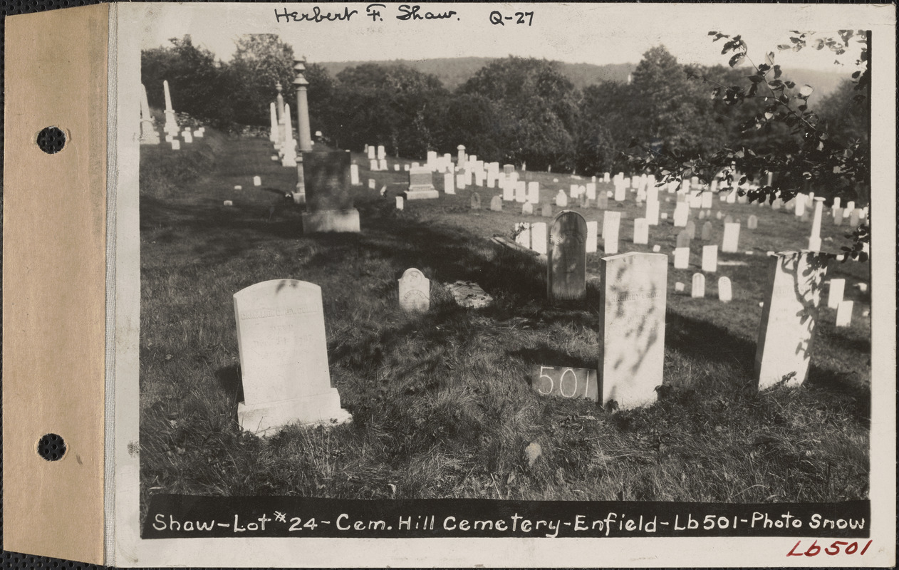 Shaw, Cemetery Hill Cemetery, lot 24, Enfield, Mass., ca. 19301931