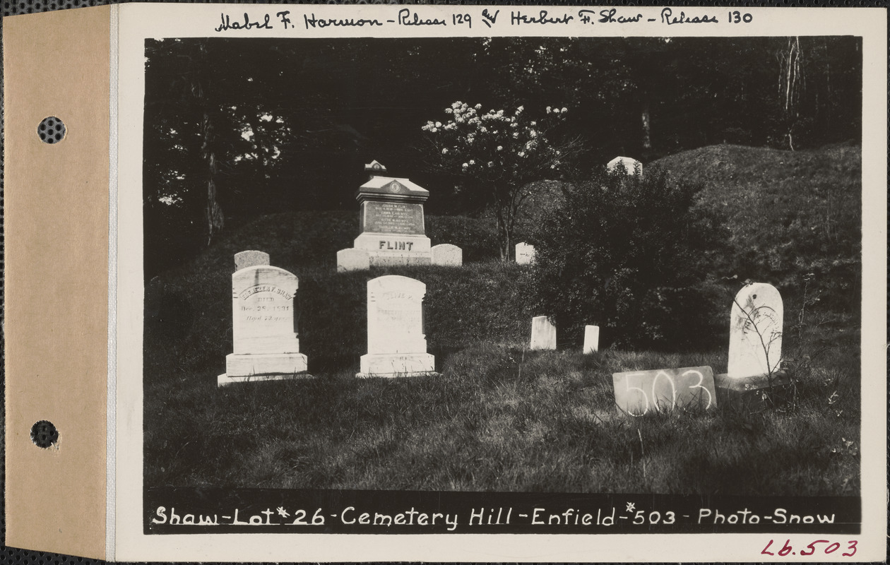 Shaw, Cemetery Hill Cemetery, lot 26, Enfield, Mass., ca. 19301931