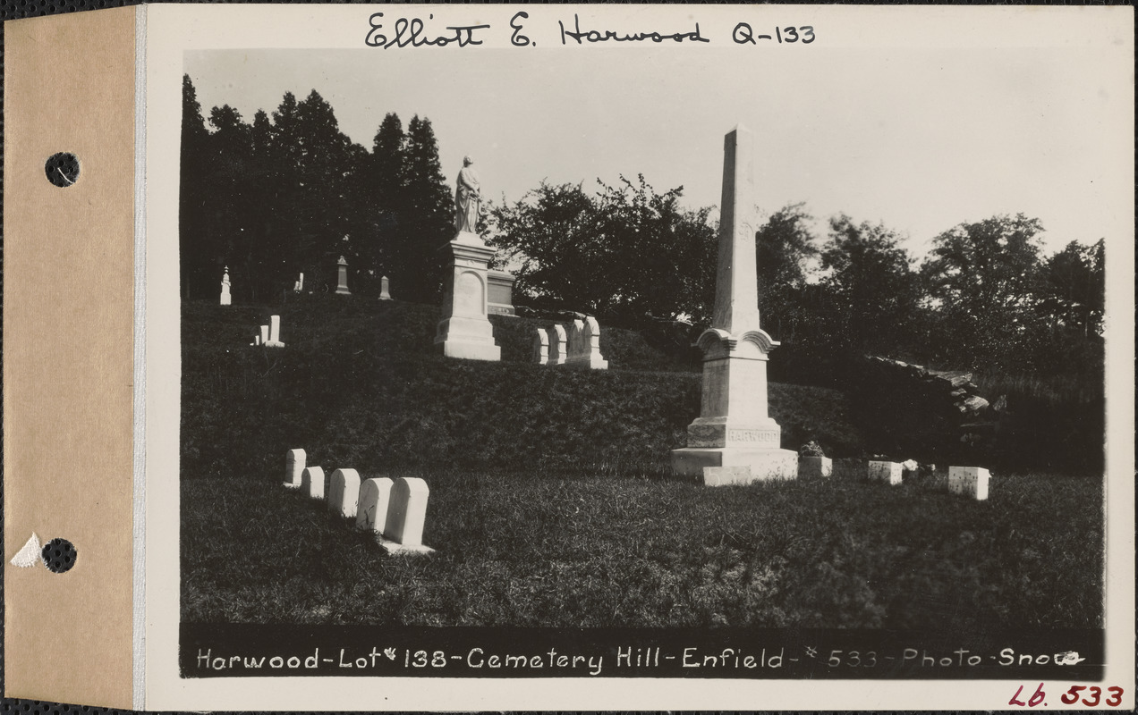 Harwood, Cemetery Hill Cemetery, lot 138, Enfield, Mass., ca. 19301931