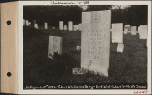 Joslyn, Church Cemetery, lot 242, Enfield, Mass., ca. 1930-1931