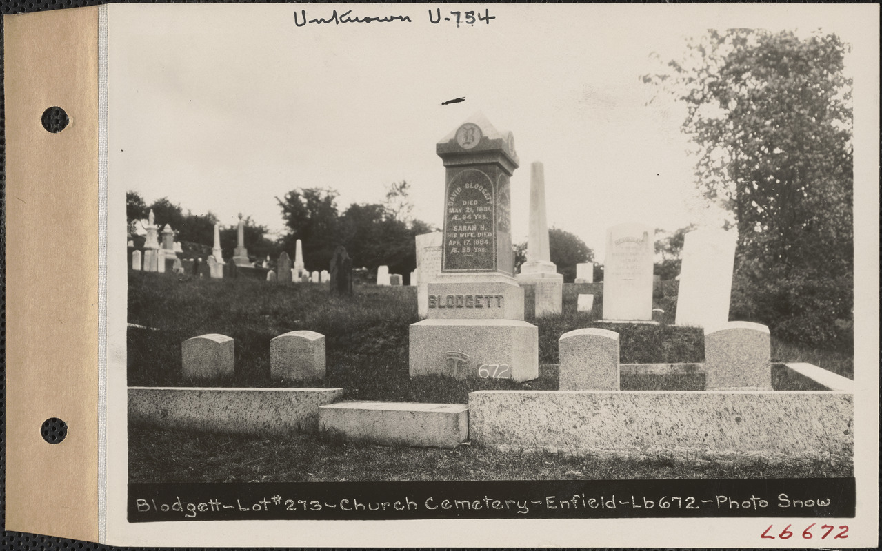 David Blodgett, Church Cemetery, lot 273, Enfield, Mass., ca. 19301931 Digital Commonwealth