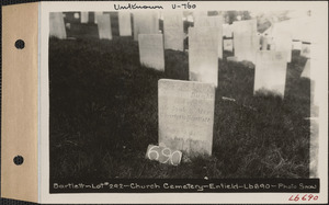 Bartlett, Church Cemetery, lot 292, Enfield, Mass., ca. 1930-1931
