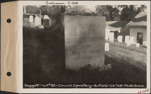 Julia Daggett, Church Cemetery, lot 92, Enfield, Mass., ca. 1930-1931