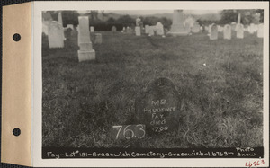 Prudence Fay, Greenwich Cemetery, Old section, lot 131, Greenwich, Mass., ca. 1930-1931