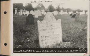 Cretia Jewett, Greenwich Cemetery, Old section, lot 153, Greenwich, Mass., ca. 1930-1931