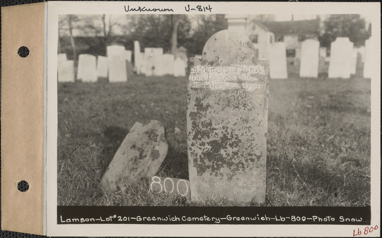 Amos Lamson, Greenwich Cemetery, Old section, lot 201, Greenwich, Mass., ca. 1930-1931