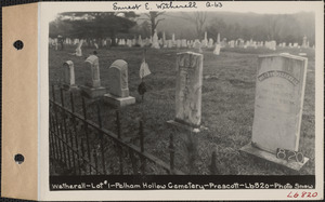 Wetherell, Pelham Hollow Cemetery, lot 1, Prescott, Mass., ca. 1930-1931