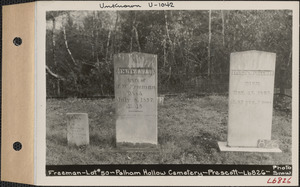 Alonzo W. Freeman, Pelham Hollow Cemetery, lot 50, Prescott, Mass., ca. 1930-1931