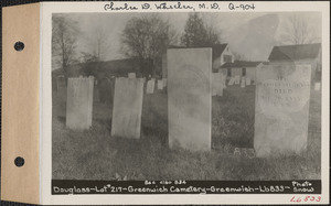 Douglass, Greenwich Cemetery, Old section, lot 217, Greenwich, Mass., ca. 1930-1931