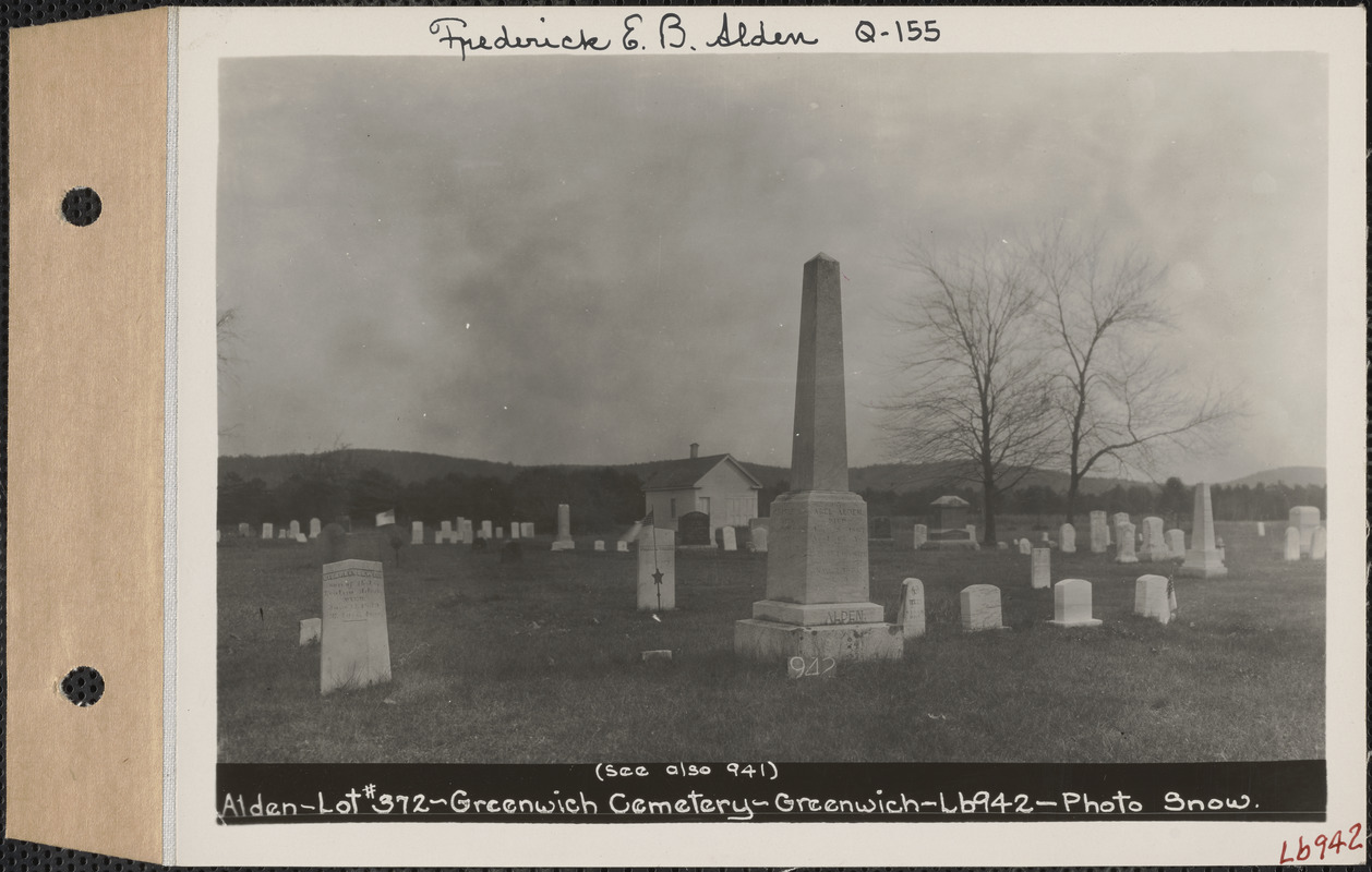 Alden, Greenwich Cemetery, Old section, lot 372, Greenwich, Mass., ca. 1930-1931
