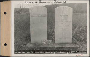 William Thresher, Hamilton Cemetery, lot 4, Shutesbury, Mass., ca. 1930-1931