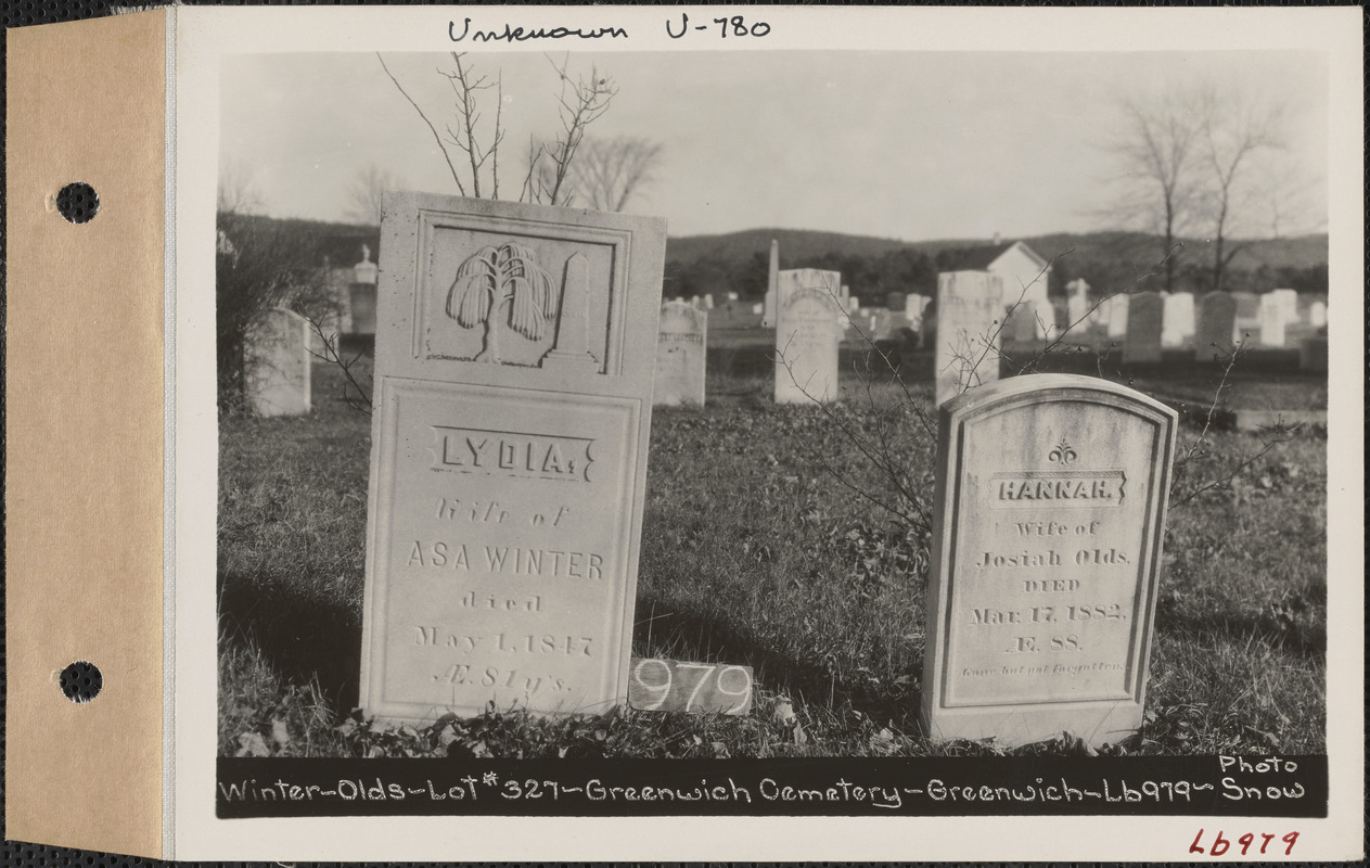 Winter - Olds, Greenwich Cemetery, Old section, lot 327, Greenwich Mass., ca. 1930-1931