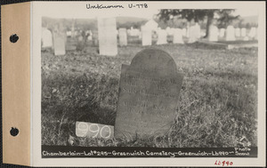 Chamberlain, Greenwich Cemetery, Old section, lot 295, Greenwich Mass., ca. 1930-1931