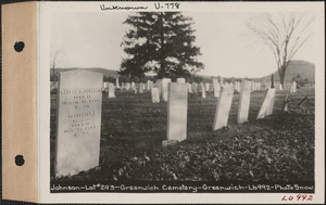 Johnson, Greenwich Cemetery, Old section, lot 293, Greenwich Mass., ca. 1930-1931