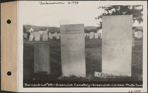 Barnard, Greenwich Cemetery, Old section, lot 281, Greenwich Mass., ca. 1930-1931