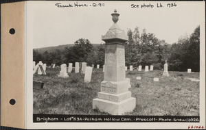 Brigham, Pelham Hollow Cemetery, lot 53A, Prescott, Mass., ca. 1930-1931