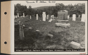 Allen, Pelham Hollow Cemetery, lot 65, Prescott, Mass., ca. 1930-1931