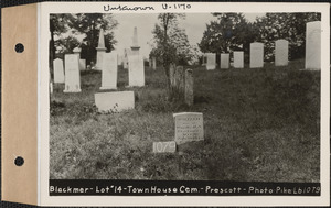 Blackmer, Town House Cemetery, lot 14, Prescott, Mass., ca. 1930-1931