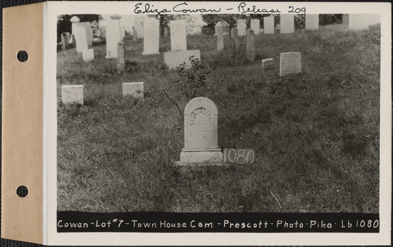 Cowan, Town House Cemetery, lot 7, Prescott, Mass., ca. 19301931