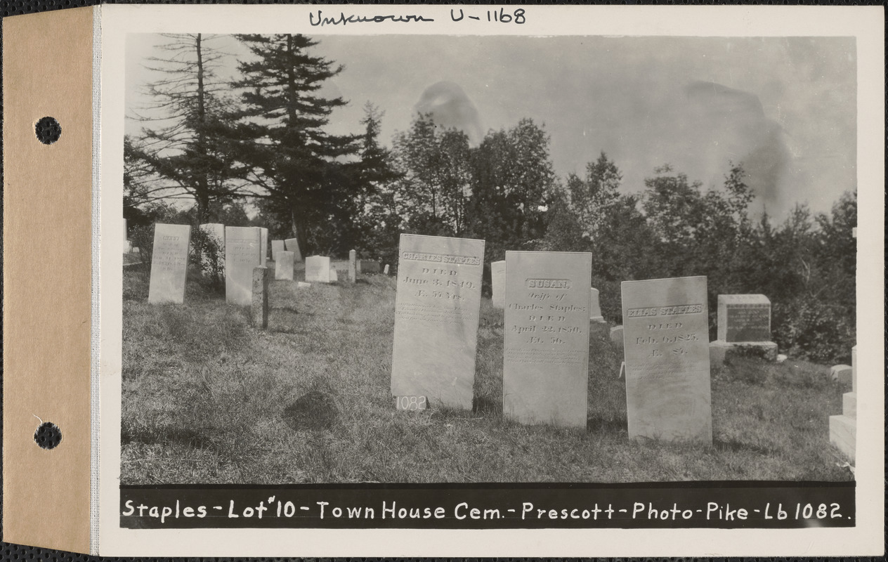 Staples, Town House Cemetery, lot 10, Prescott, Mass., ca. 1930-1931