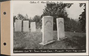 Adam Johnson, Town House Cemetery, lot 5, Prescott, Mass., ca. 1930-1931