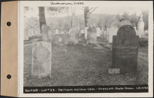 Bartlett, Pelham Hollow Cemetery, lot 23, Prescott, Mass., ca. 1930-1931