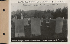 Chapin - Wedge, Pelham Hollow Cemetery, lot 18, Prescott, Mass., ca. 1930-1931